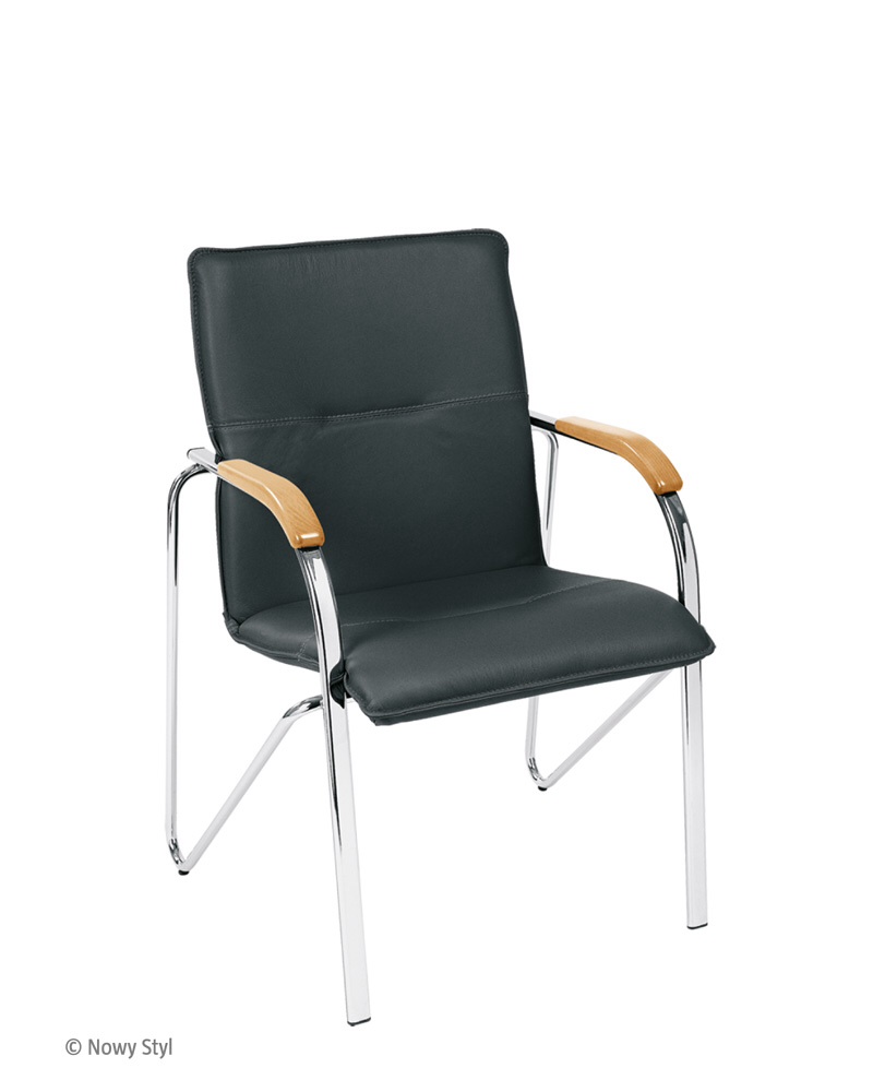 Samba black leather chrome frame chair beech arms