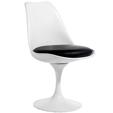 Contemporary White  Fibreglass Petal Chair Black faux leather seat pad