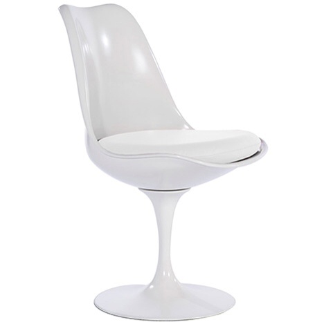 Contemporary White  Fibreglass Petal Chair White faux leather seat pad
