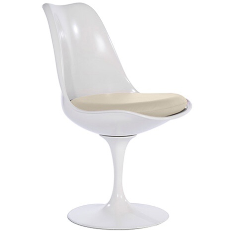 Contemporary White  Fibreglass Petal Chair Ivory faux leather seat pad