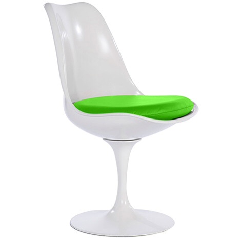 Contemporary White  Fibreglass Petal Chair Light Green faux leather seat pad