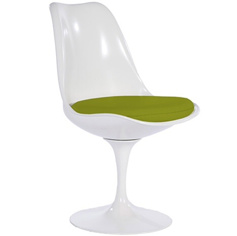 Contemporary White  Fibreglass Petal Chair Olive faux leather seat pad