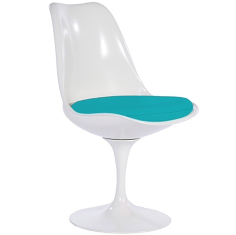 Contemporary White  Fibreglass Petal Chair Turquoise faux leather seat pad