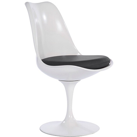 Contemporary White  Fibreglass Petal Chair Dark Grey faux leather seat pad