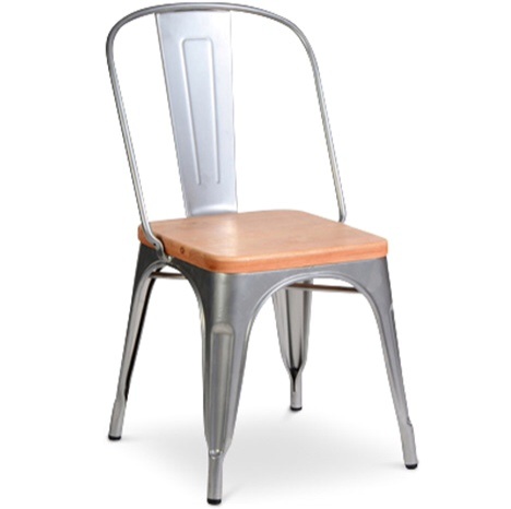 Bistro Retro Chair 450 mm high with wooden seat Silver