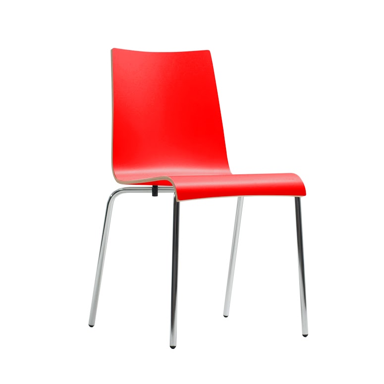 Desi Design Chair curved laminated with wood veneered edge in red