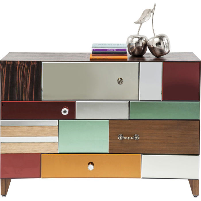 Designer dresser with lacquered panels teak poplar oak and ebony