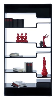 Designer Gloss  black lacquer bookcase with wave shelves  2180 h X 300 d X 1100w