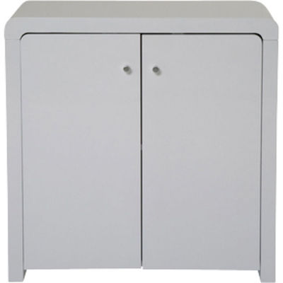 Designer Gloss  White lacquer two door cupboard 800hx800wx400d with curved panels 2 shelf levels