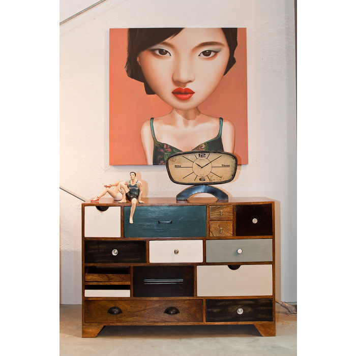Designer cabinet 14 drawer dresser  Wood Turquoise White Black  750hx700wx350d