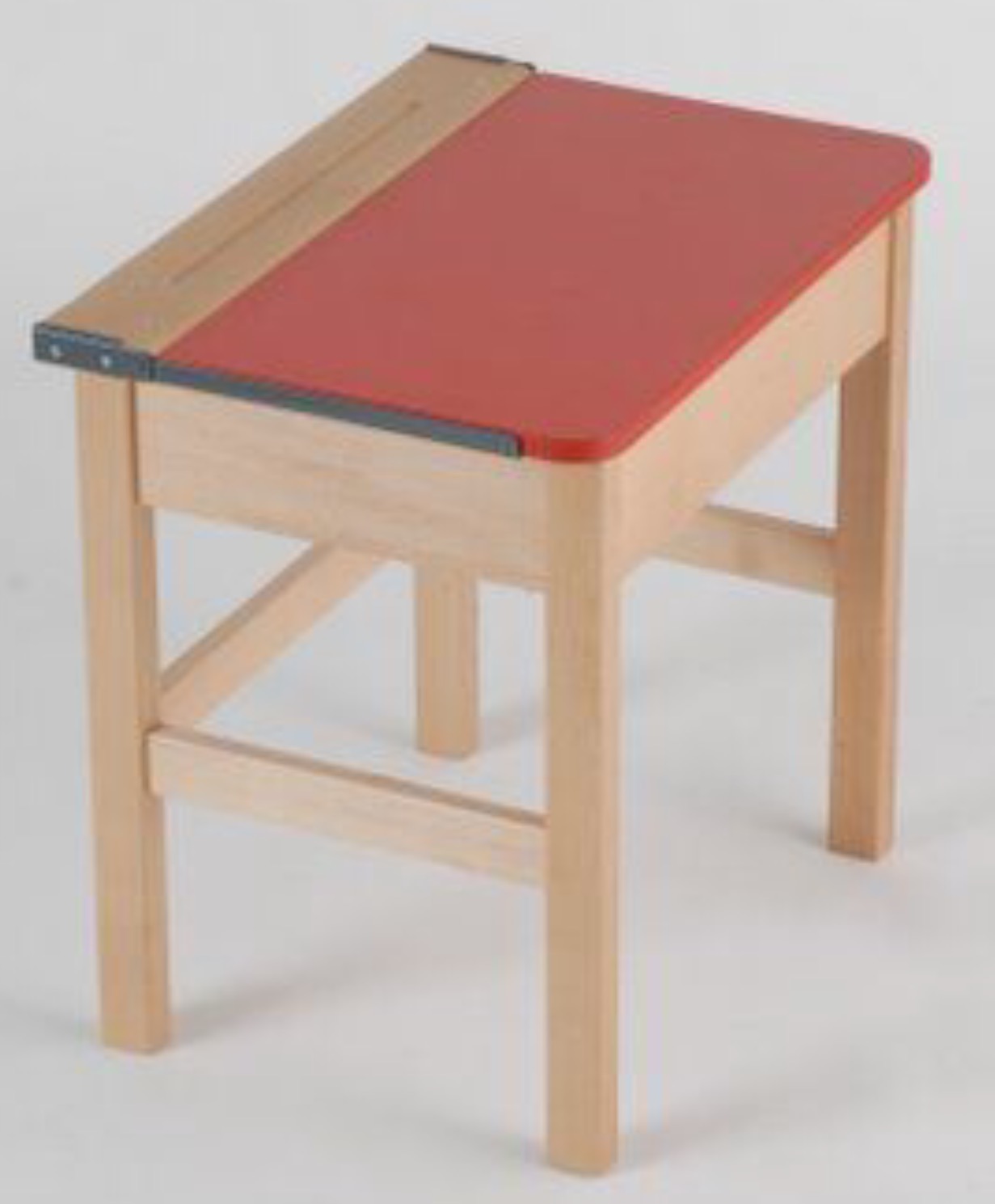 Beech Single Locker Wooden Desk with Red Top 600h 
