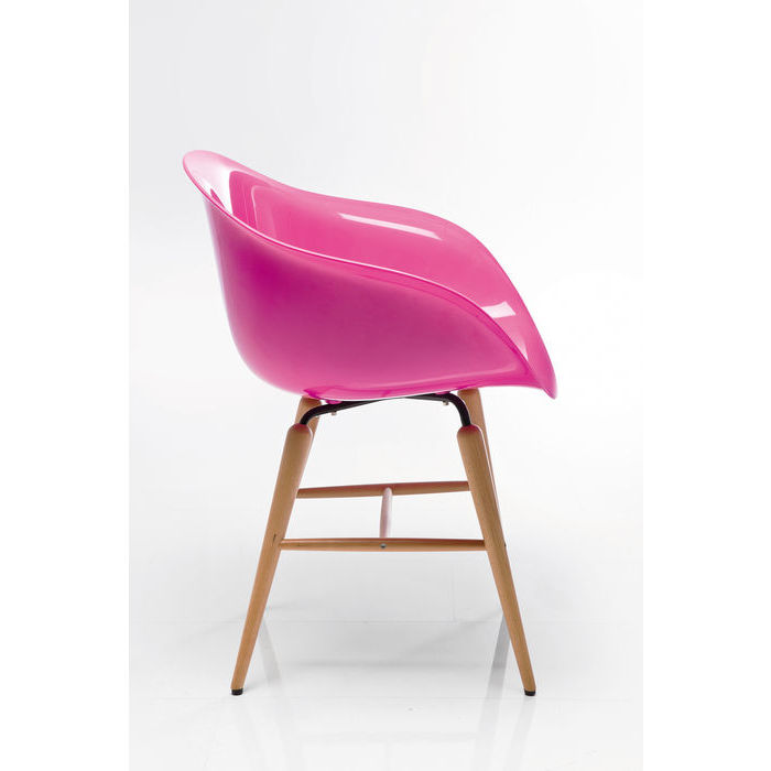 Armrest beech leg designer chair plastic shell Fuschia 