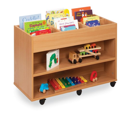 6 bay double sided kinderbox unit with 1 fixed shelf each side