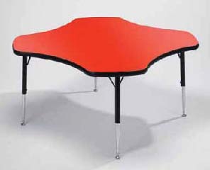 Height Adjustable Clover Classroom Table Red 1200 dia