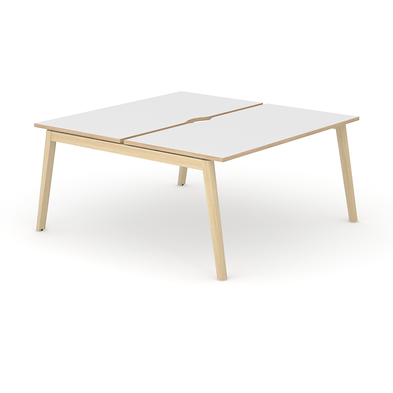 A frame rectangular wooden leg desk with white top wood effect edge  various widths and depths 
