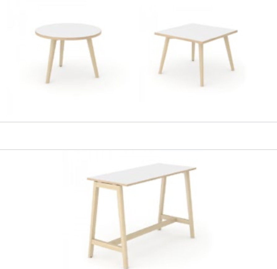 A frame rectangular wooden leg high table with white top wood effect edge  various widths and depths 