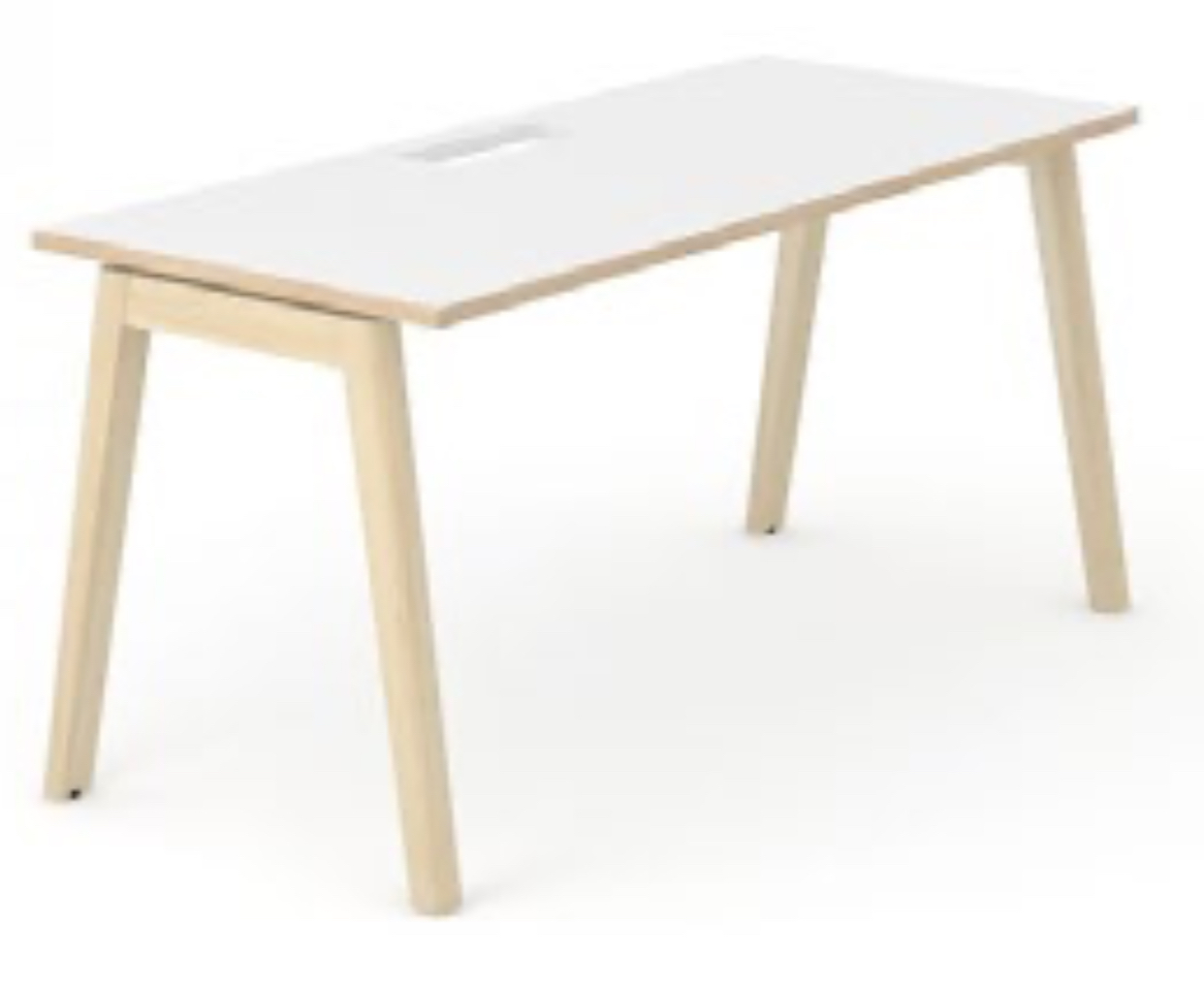 A frame rectangular wooden leg desk with white top wood edge  various widths and depths 