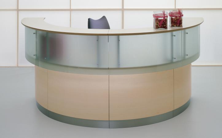 Academy curved Reception desk glass fronted counter