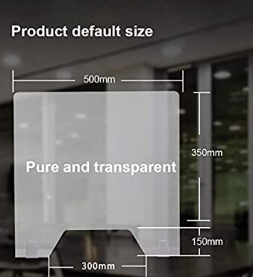 Economy Budget Protective Acrylic Cough / Sneeze Screen ,  500 mm wide x 500 mm high , worktop fixing feet clips 