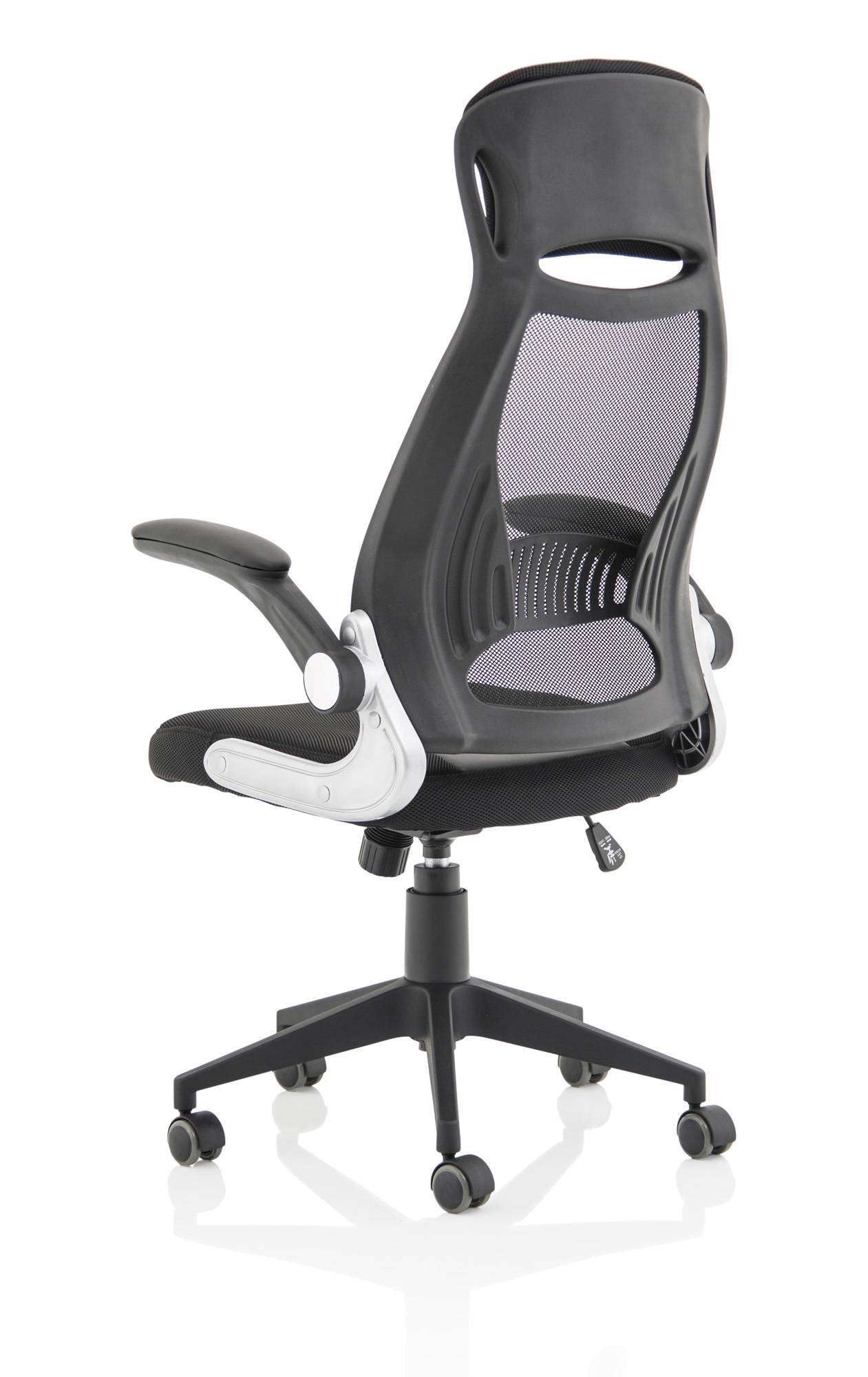 Affordable Saturn High Back Executive Mesh Chair Fold Up Arms Black 