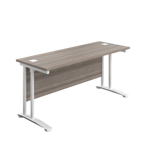 Affordable office desk Grey Oak 25 mm top White Cantilever Twin Upright legs 1200 mm wide x 600 mm deep 