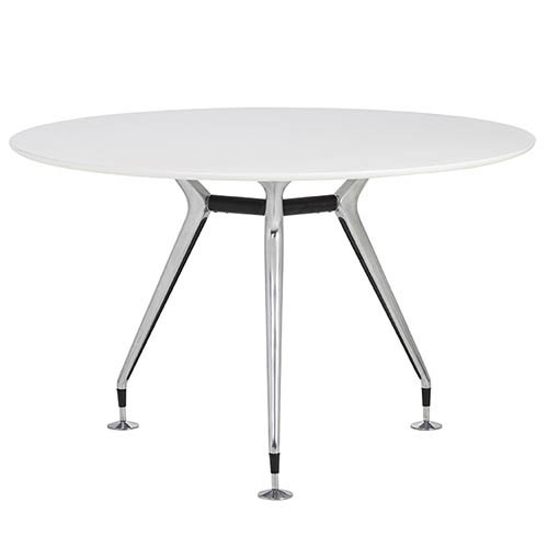 Aluminium Designer base meeting table with white veneer top 1200 mm dia