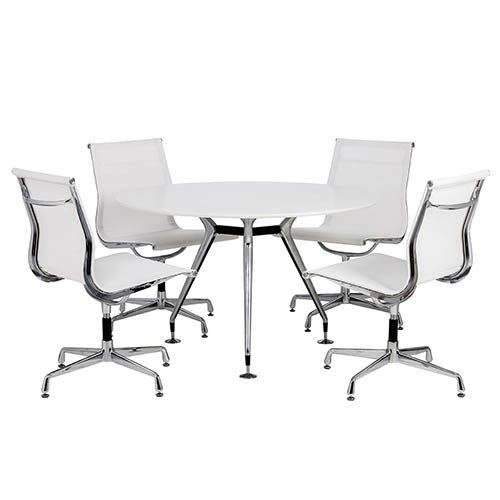 Aluminium Designer base meeting table with white veneer top 1200 mm dia