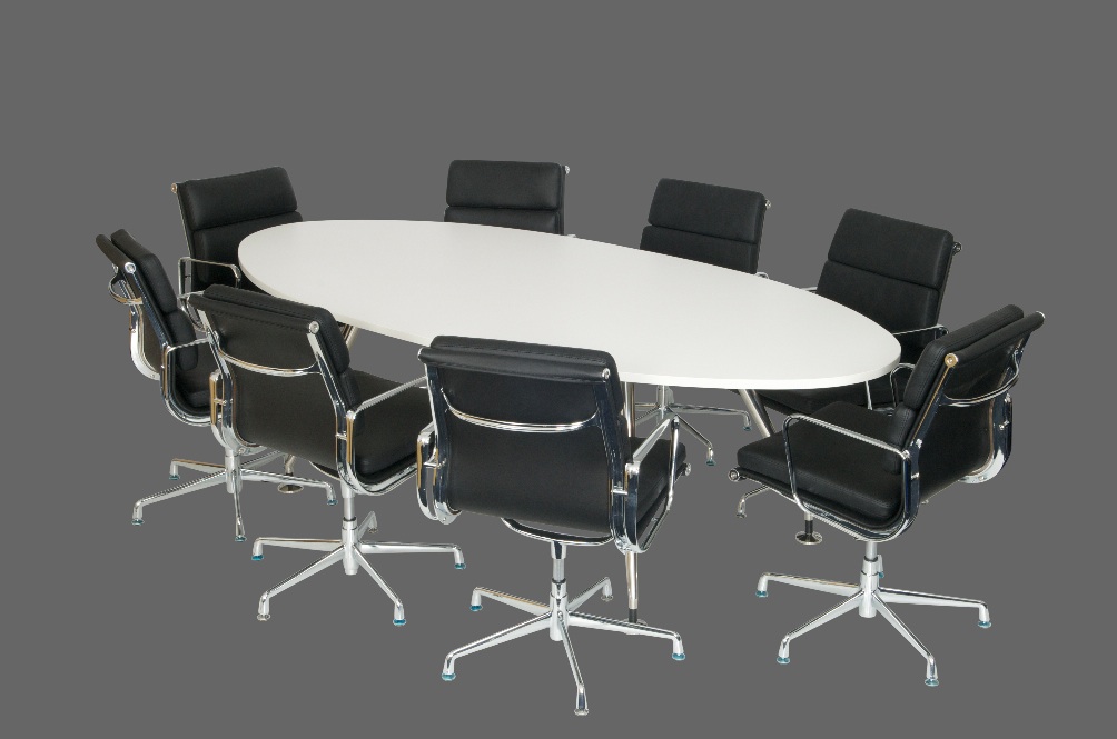 Aluminium base oval designer table white top 2400x1200
