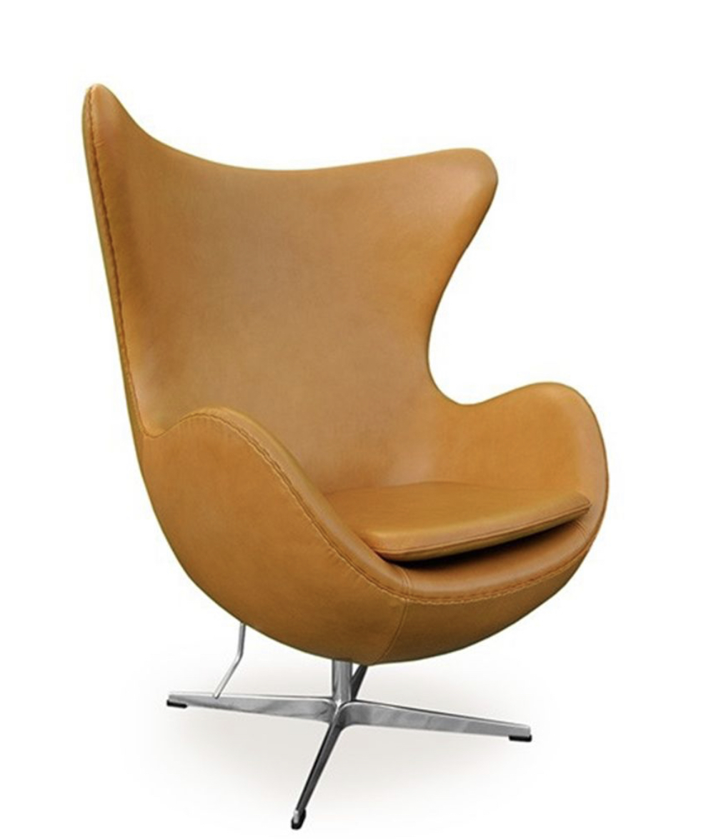Arne Jacobsen Style Egg Chair Leather Brown Coffee / Tan