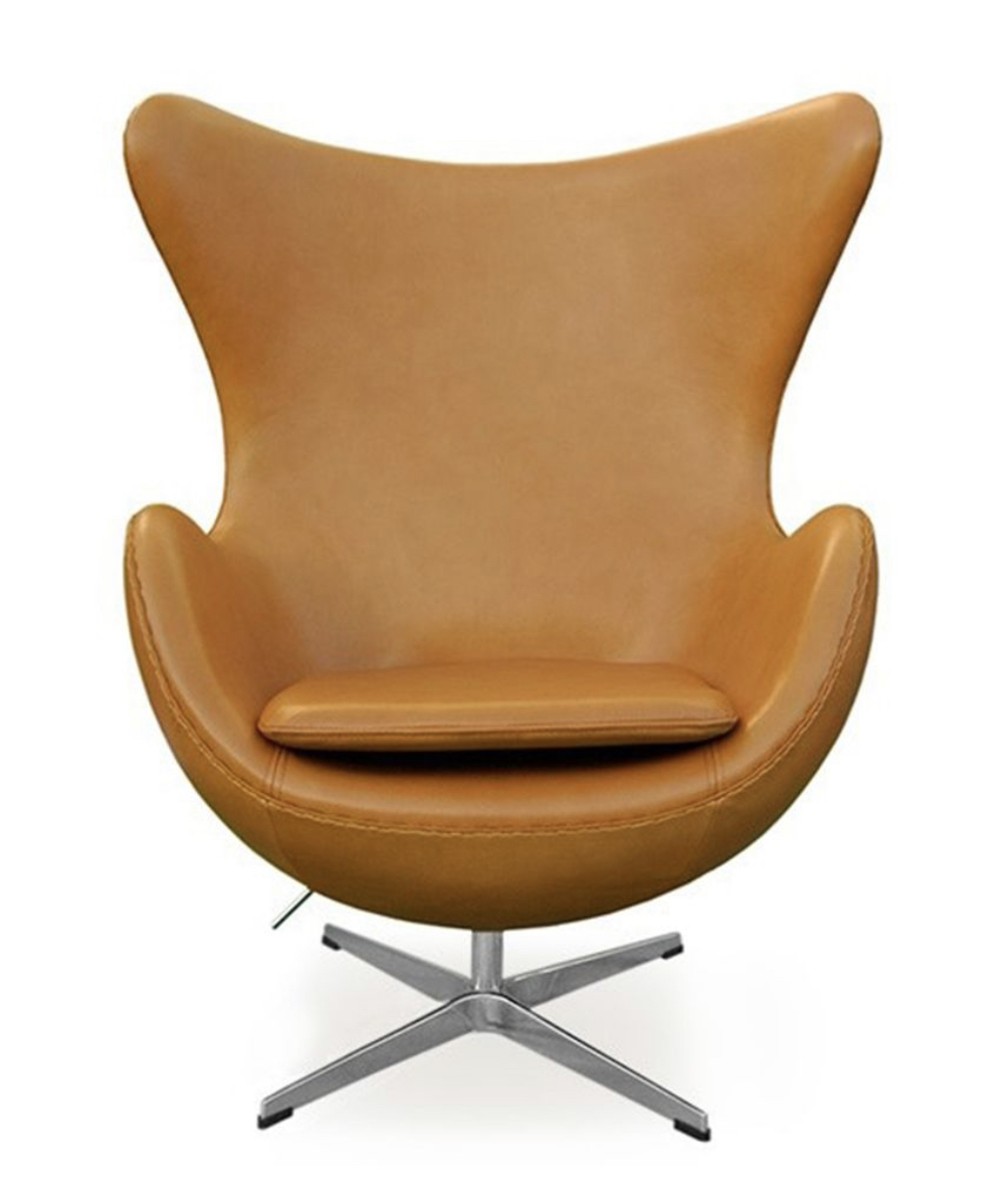 Arne Jacobsen Style Egg Chair Leather Brown Coffee / Tan