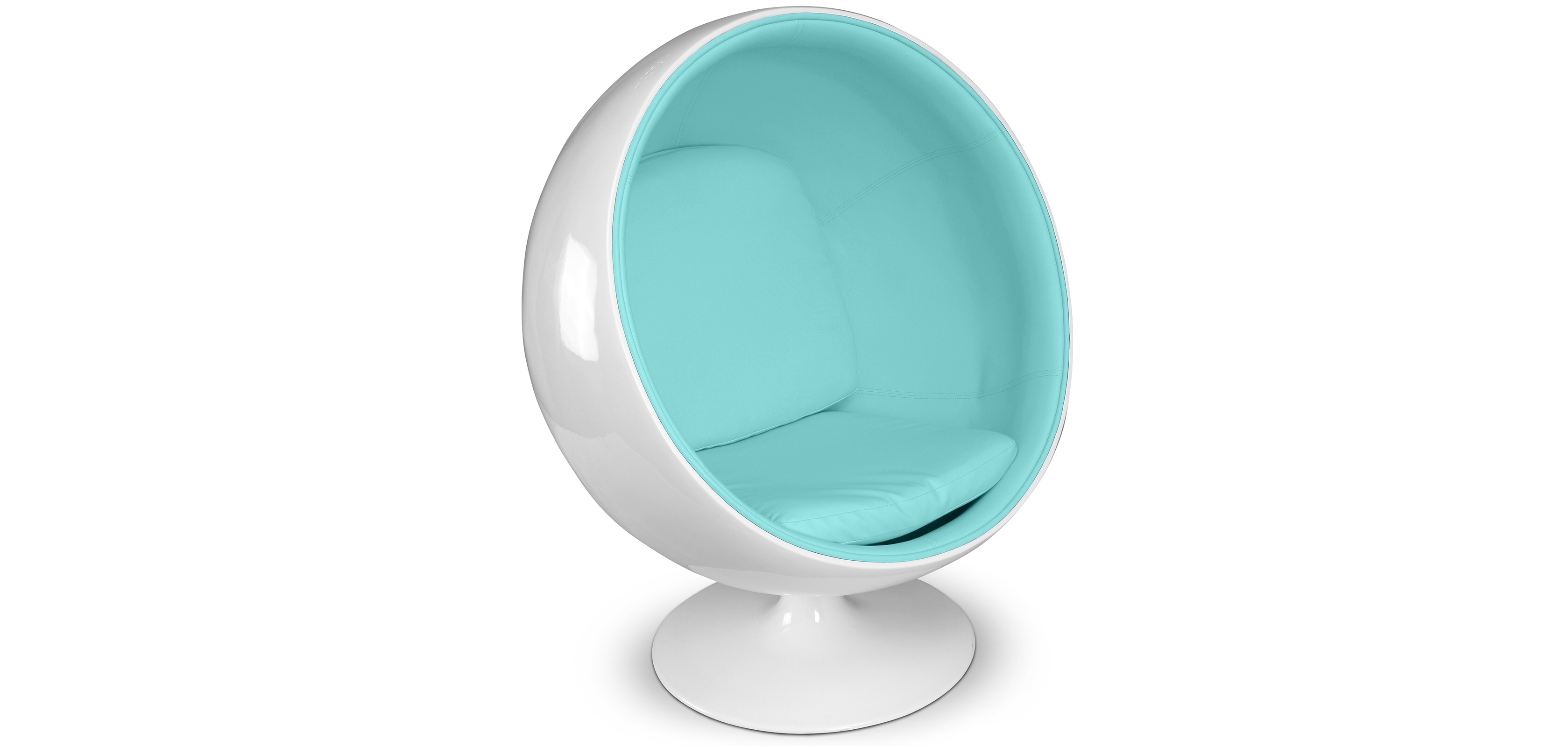 Ball chair with white shell and faux leather in many colours