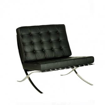 Barcelona low reception chair black leather facing