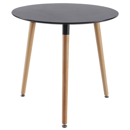 Black lacquered round table beech legs 800 dia