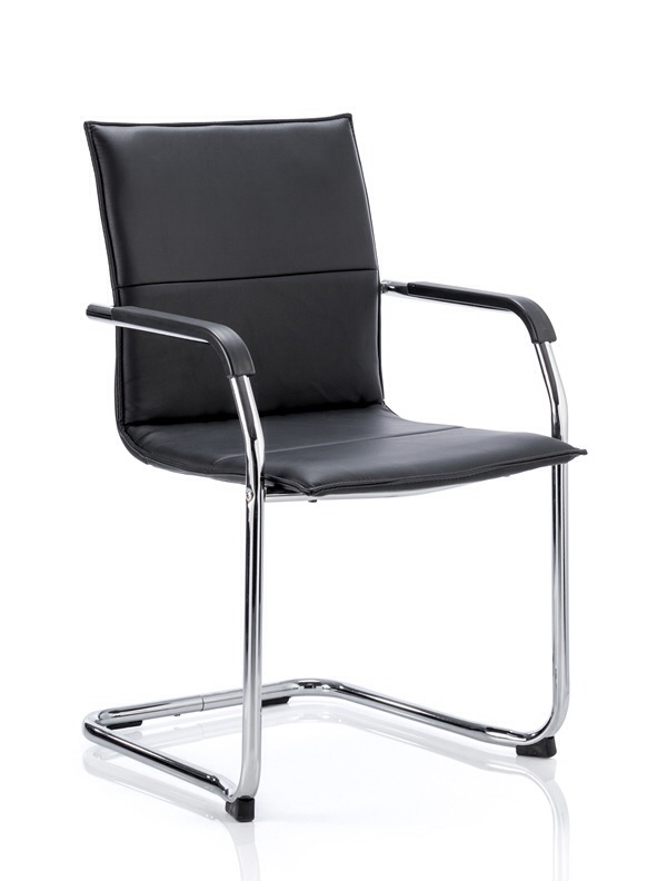 Black leather and cantilever chrome meeting chair Essen