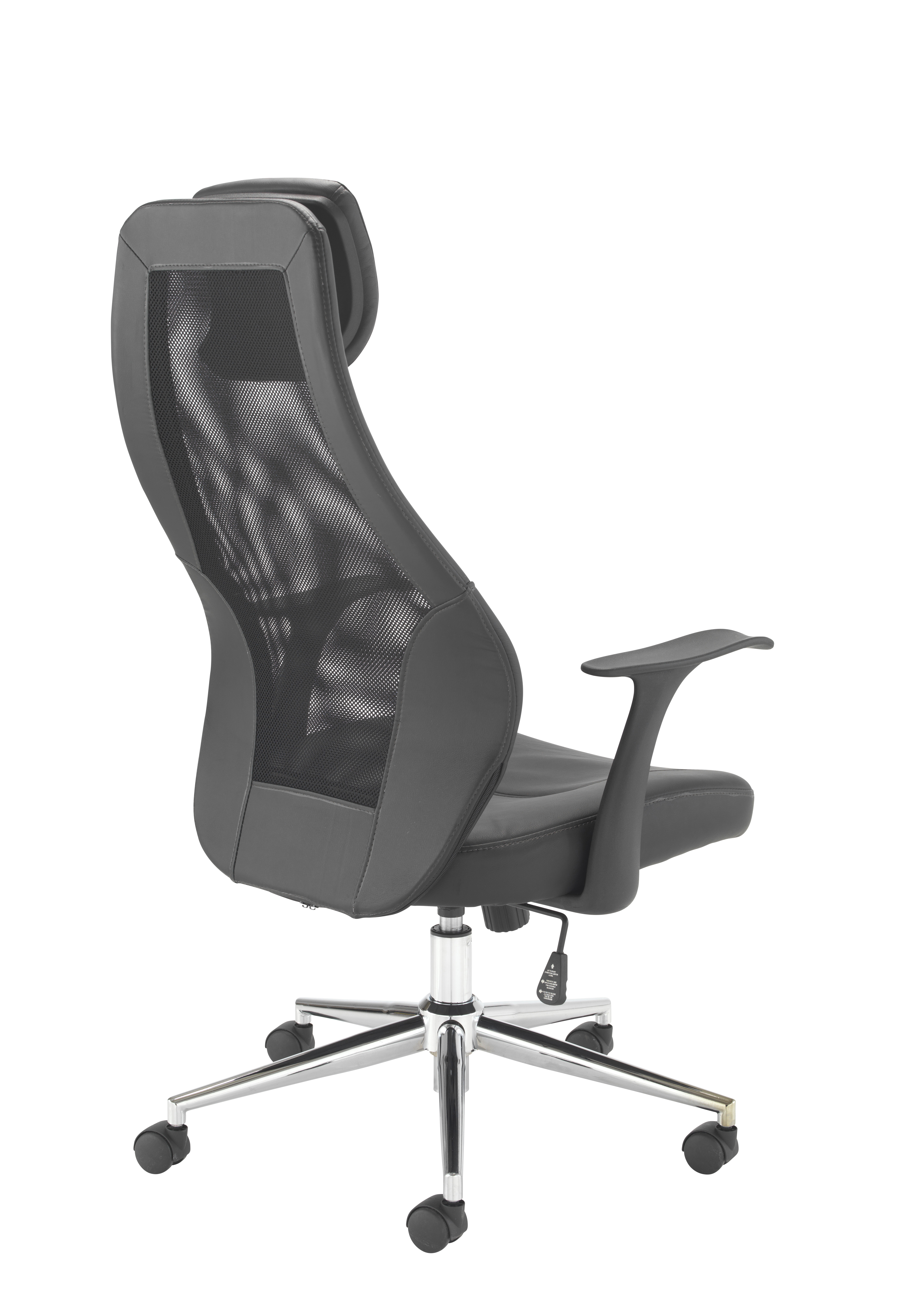 Black faux leather and mesh executive or boardroom arm chair with chrome base 
