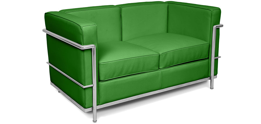 Bright coloured Corbusier style 2 seater LC2 faux leather Lime Green