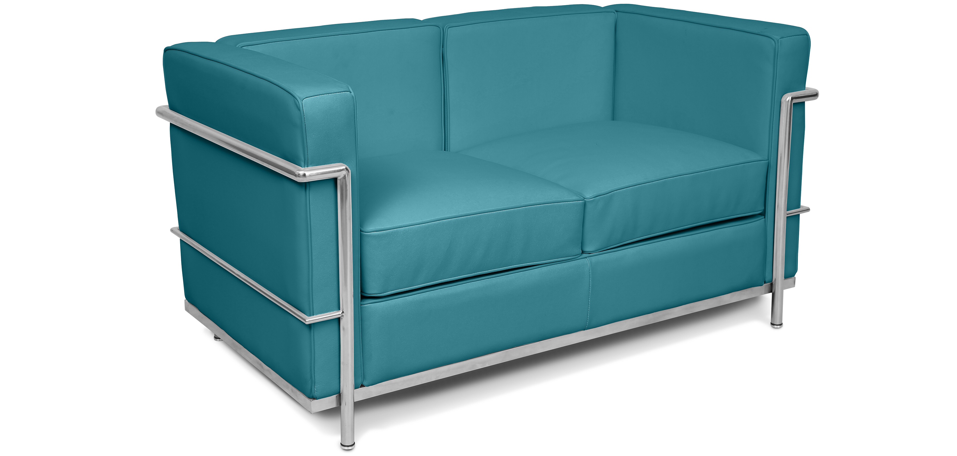 Bright coloured Corbusier style 2 seater LC2 faux leather Sky blue