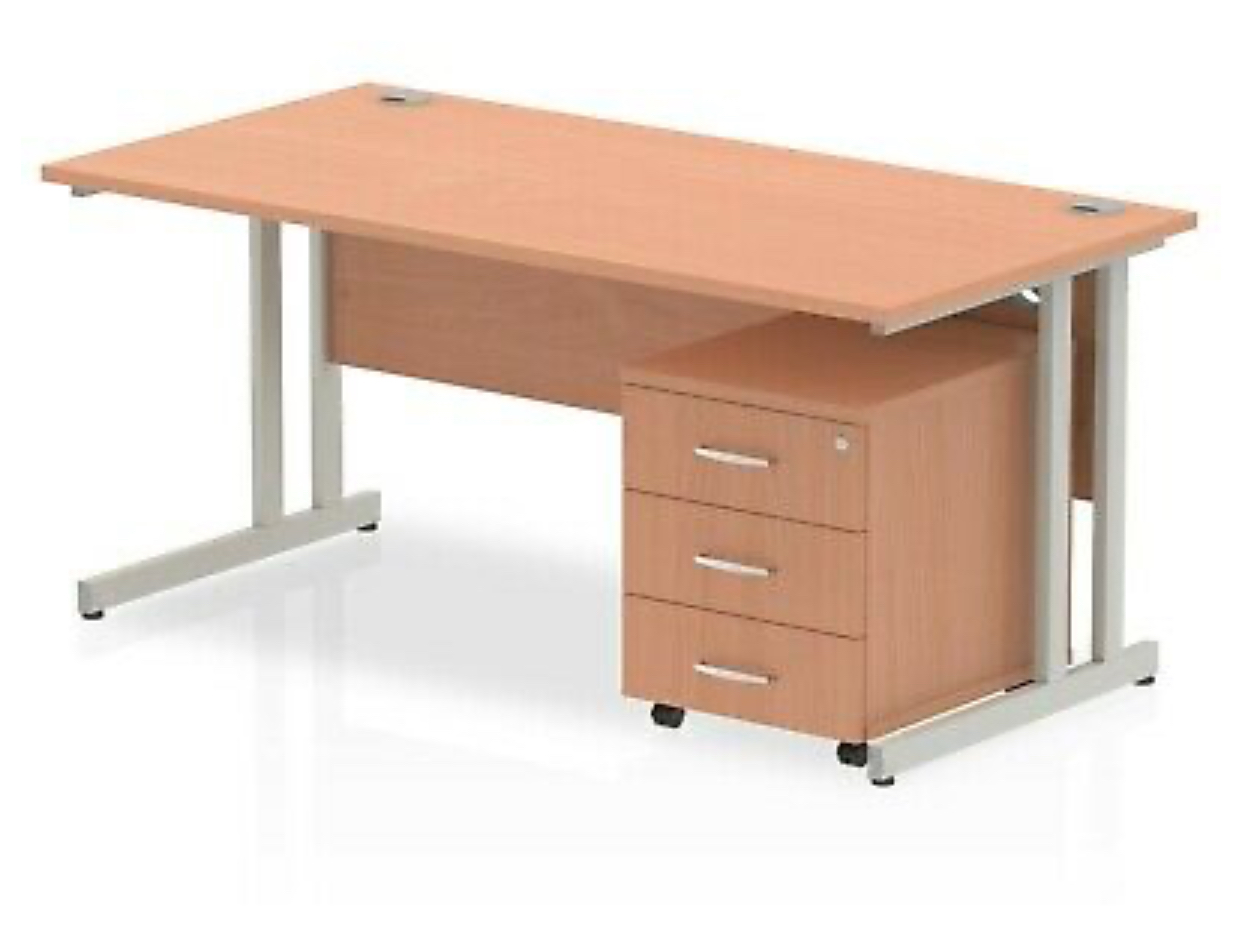 Budget Bundle Desk Pedestal 1400 x 800 cantilever desk with 3 drawer or 2  drawer pedestal Beech
