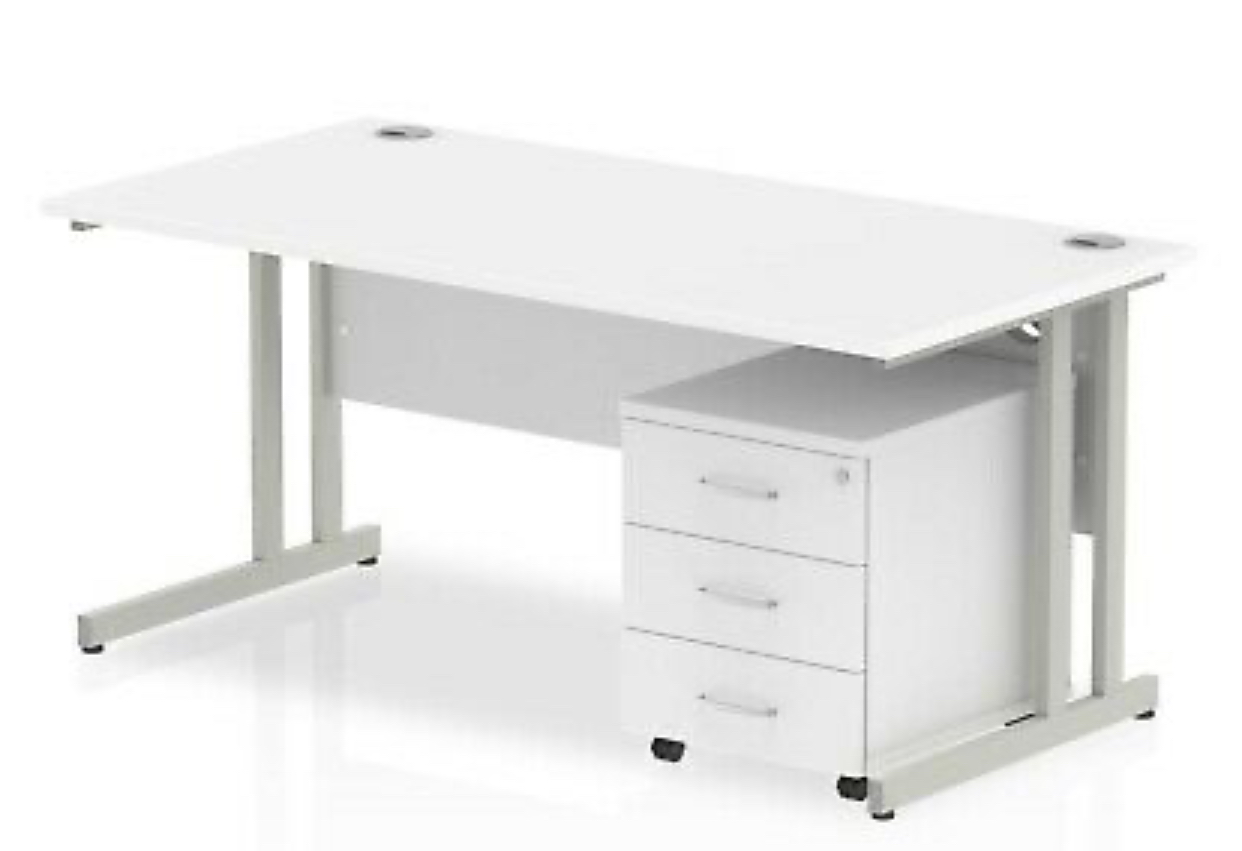 Budget Bundle Desk Pedestal 1600 x 800 cantilever desk with 3 drawer or 2 drawer pedestal White