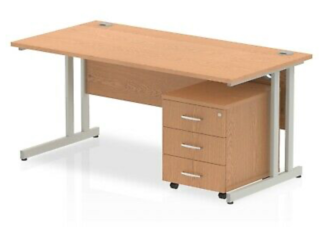 Budget Bundle Desk Pedestal 1400 x 800 cantilever desk with 3 drawer or 2 drawer pedestal Oak