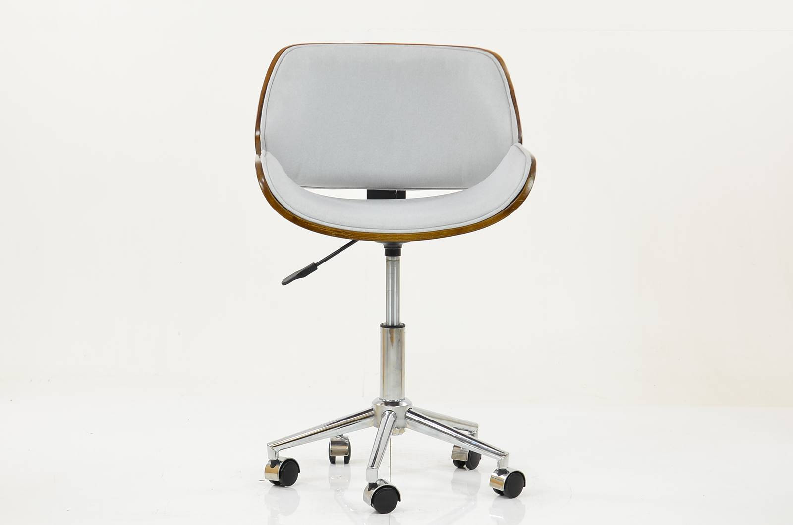 Budget Designer Wooden Shell Chair with chrome base faux leather light grey seat and back
