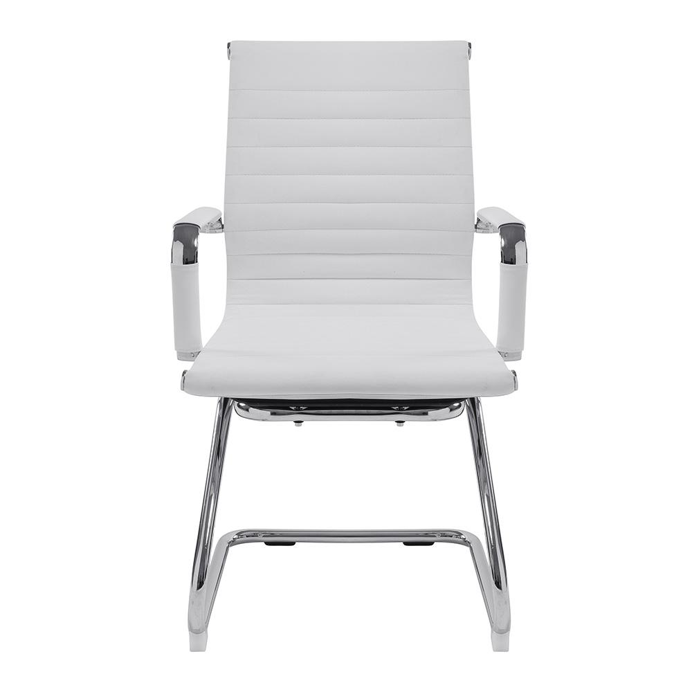 Budget Office Designer Cantilever Chair White Faux Leather Designer Epsom Ribbed 