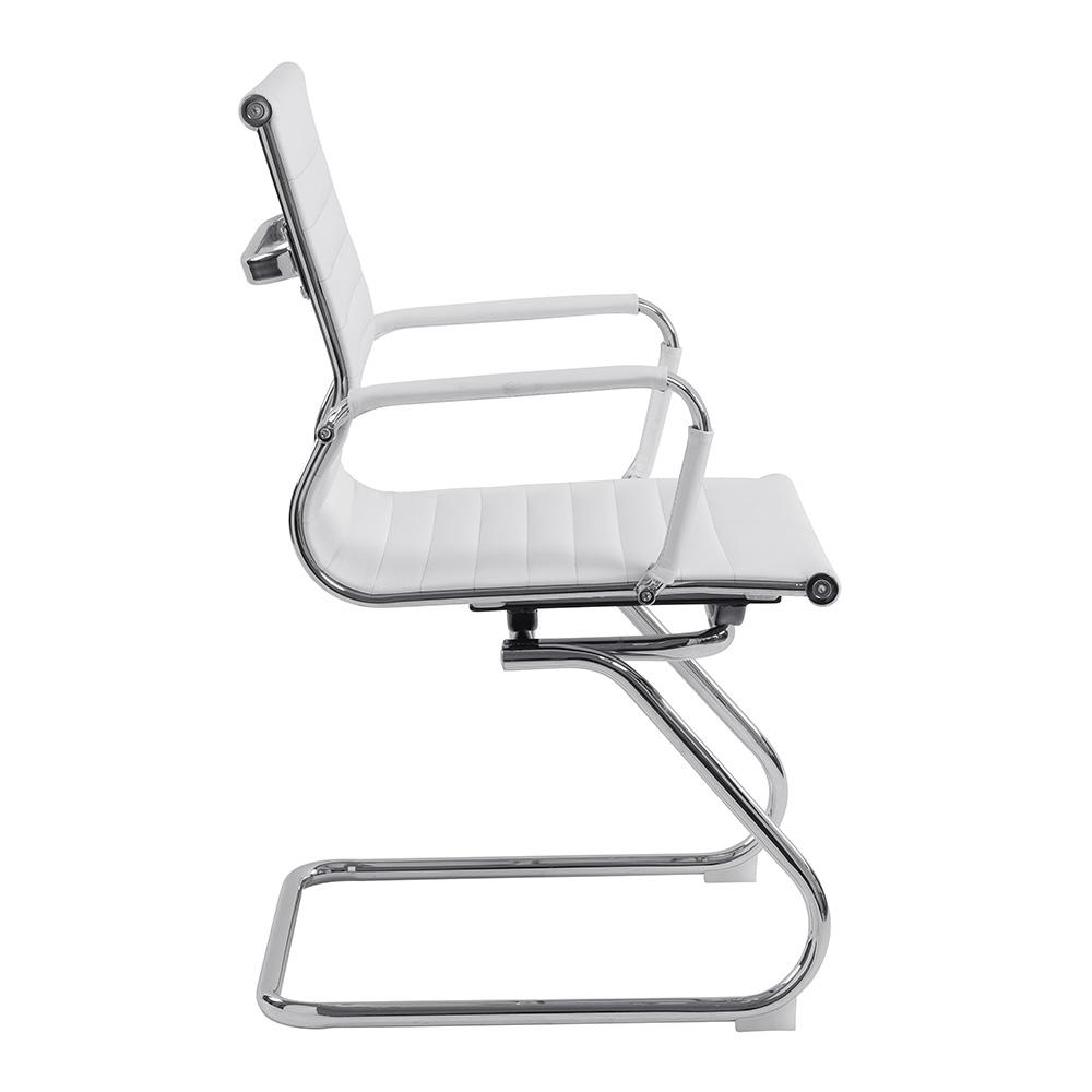 Budget Office Designer Cantilever Chair White Faux Leather Designer Epsom Ribbed 