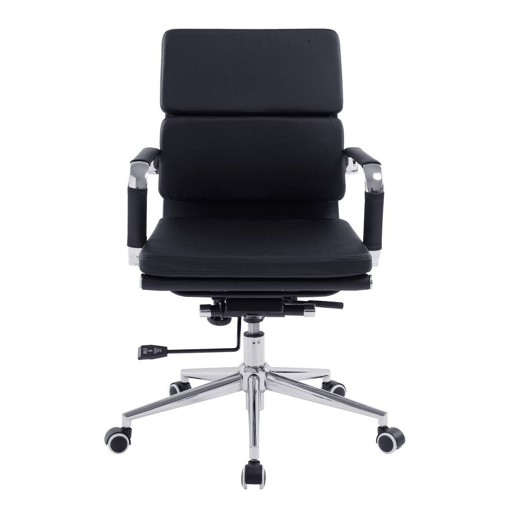 Budget Office Designer Swivel Chair Black Faux Leather Medium Back Designer Epsom Soft Padded