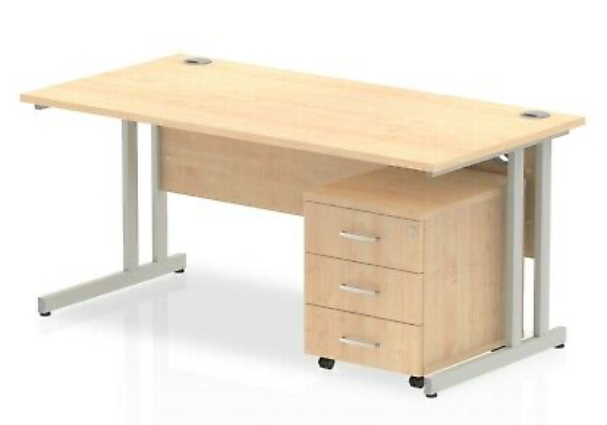 Budget  Desk  1400 x 800 cantilever desk Maple  MFC  top silver  legs and frame