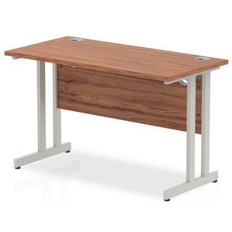 Budget  Desk  1200 x 600 cantilever desk Walnut MFC  top silver legs and frame