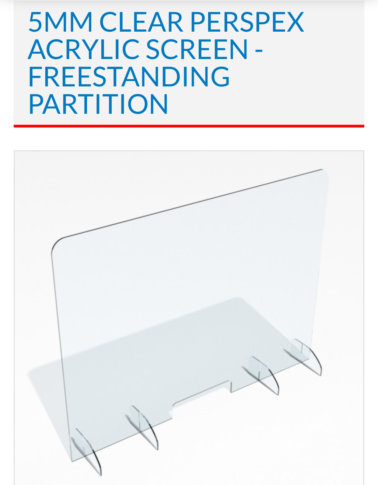 AFFORDABLE FREESTANDING ACRYLIC PROTECTIVE DESK / COUNTER SCREEN  1200 w x 900 h