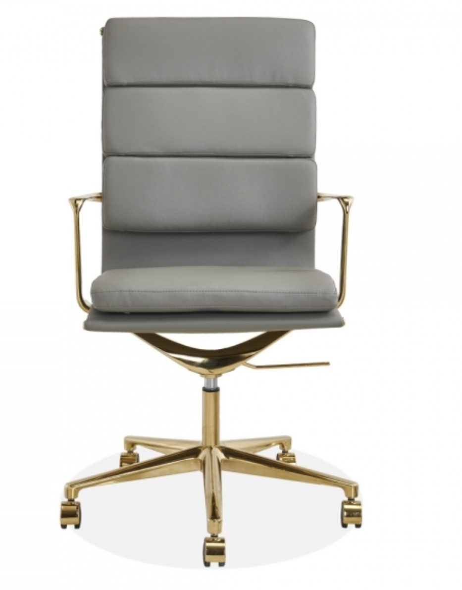 Designer Epsom Office Padded faux Leather Mastermind Chair High back Grey and Gold