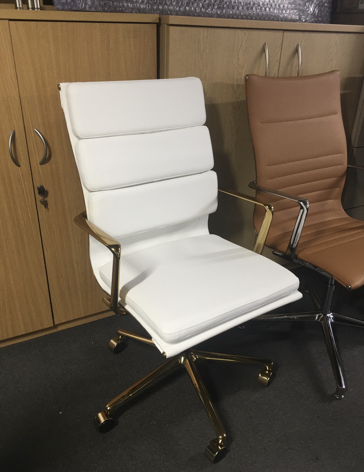 Designer Epsom Office Padded faux Leather Mastermind Chair High back White and Gold