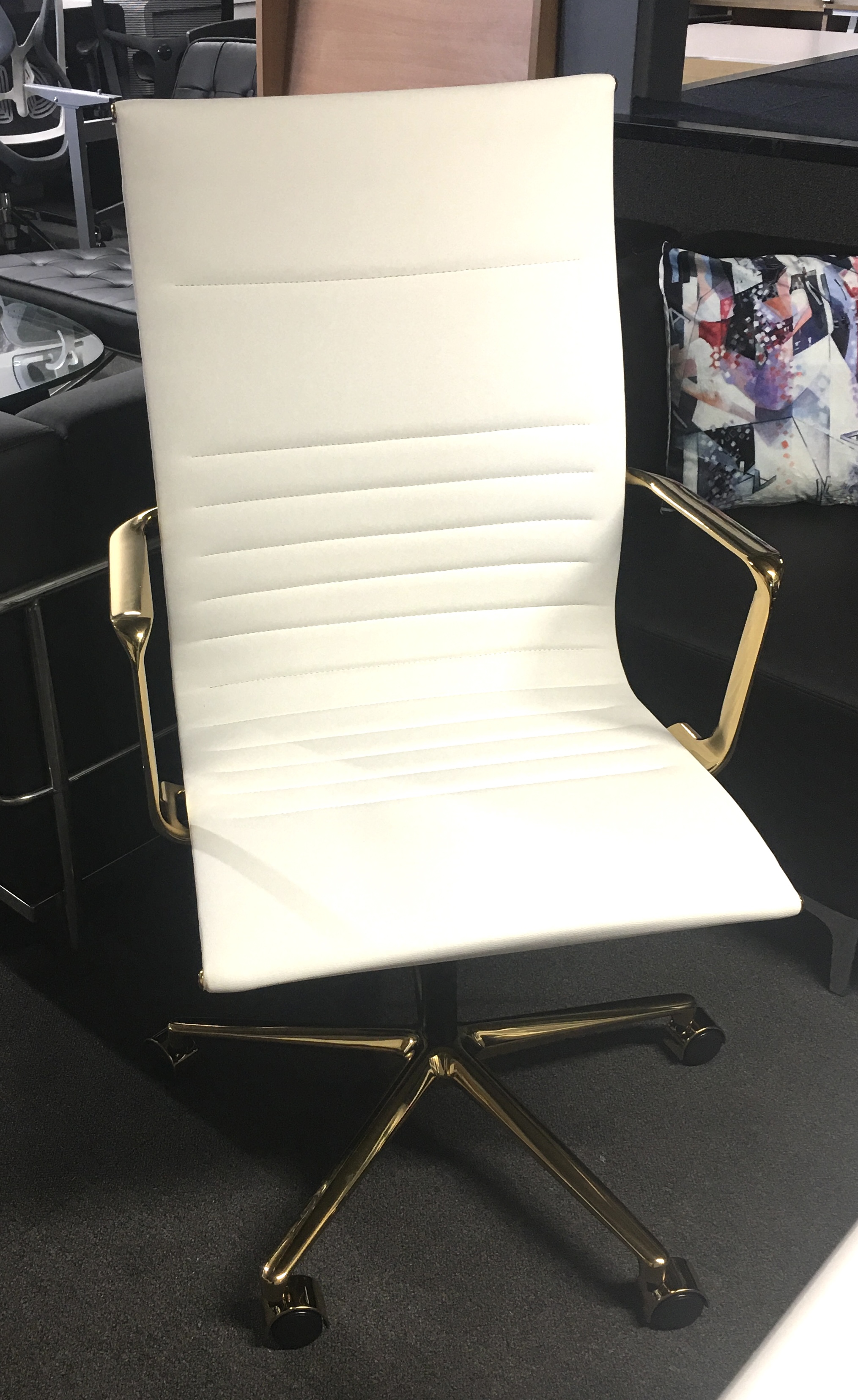 Designer Epsom Office Ribbed faux Leather Mastermind Chair High back White and Gold